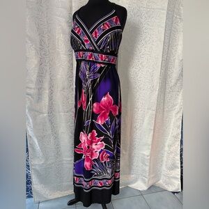 Olivia Matthews Black and Pink Floral Maxi Dress